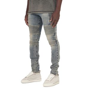 2022 männer Falten Dünne Jeans Mode Männer Jeans Schlank Stretch Casual Denim Jogger Hosen für Männer