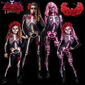 Halloween Scary Cosplay Skelett Rose Sexy Frauen Teufel Overall Party Karneval Kostüm Baby Mädchen Tag der Toten 220817