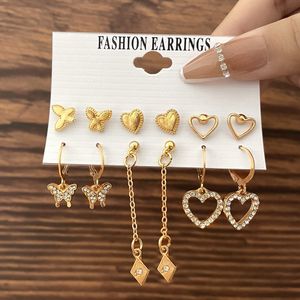 6 par kvinnor vintage metall dingle hjärta diamantörhängen set kreativa enkla droppörhängen smycken
