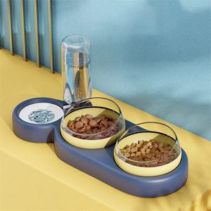 Pet Bowl Double Cat Automatisk Vattenbehållare Mat Dispenser Matare s Dricker höjt stativrätt för hund 220323