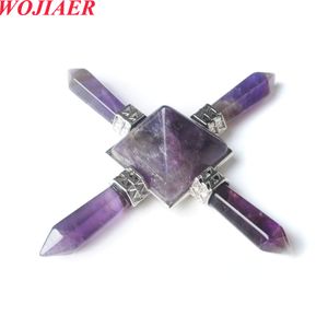 Wojiaer Natural Stone Energy Orgone Pyramid Amethyst Hexagonal Healing Crystal Reiki Chakra Orgonite Pyramid Meditation Tool Bo964