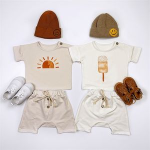 Summer Baby Boy Clothes Set Organic Cotton Ice Cream Tee Baby Girls Clothing Set Children's T-Shirt+Shorts Pants Born Bebes 220509