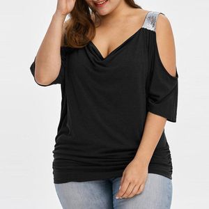 Women's Blouses & Shirts Elegant Office Lady Plus Size Women Sexy Cold Shoulder Loose Casual Short Sleeve Shirt Tops For 2022