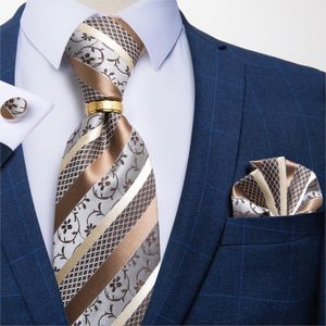 Dibangu Designer Mens Necktie Striped Floral Paisley Silk Tie Pocket Square Cufflinks Neck Ring Set Suit Wedding Business