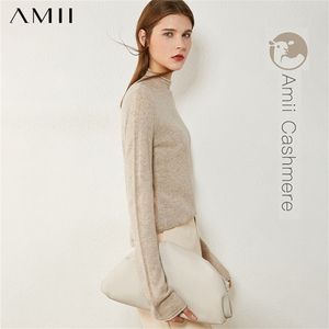 AMII minimalism Autumn Winter Sweaters for Women Fasion 100% Cashmere Solid Turtleneck tröja Kvinntröja 12040857 201224