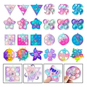 24 Pack Pop Fidget Spinner KeyChain Toys Set Push Bubble Sensory Stress Relief Persidgets Spinners Party Favors Gift 220719