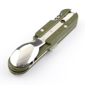 Green Pieghevole Portatile In Acciaio Inox Campeggio Picnic Posate Coltello Forchetta Cucchiaio Apribottiglie Posate Da Tavola Kit Da Viaggio