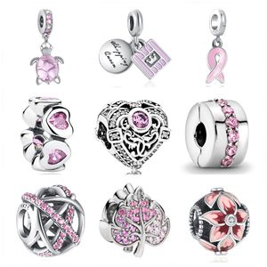 New Popular 925 Sterling Silver Pink Shiny Row Clip Charm Beads for Original Pandora Charm Bracelet DIY Women's Jewelry Accessories