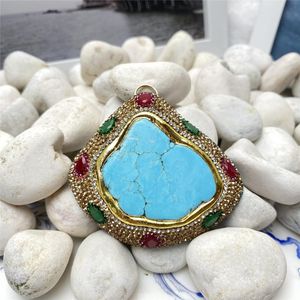 Pendant Necklaces 5 Pcs/batch Irregular Turquoise Ruby Rhinestone Rim DIY Jewelry Necklace Accessories Wholesale