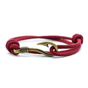 Charm Bracelets Vintage Fish Hook Man Accessories Male Double Layer Lucky Wine Red Braslet Braided Braclet Adjustable Gift For HimCharm