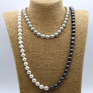 Ręcznie wiązany klasyczny naszyjnik ślubny 10 mm naturalny biały szary czarna skorupa perłowa biżuteria modowa 50 cali