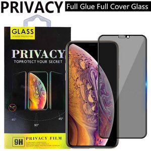 Volledige dekking Privacy Tempert Glas Anti Scatch Telefoonscherm Beschermer Anti glare Anti Peeping Protectors Film voor iPhone Pro Max