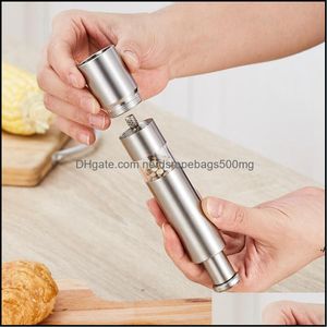 Mills Kitchen Tools Kitchen Dining Bar Home Garden Stainless Steel Pepper Mill Grinder Thumb Push Salt Manual Hine Spice Sauce RRB14554 D