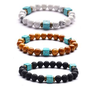 8mm Natural Stone Handmade Strands Beaded Charm Bracelets For Men Women Elastic Bangle Yoga Fashion Jewelry