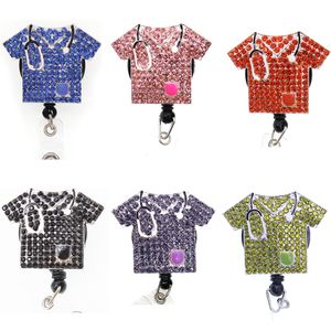 10 Pz/lotto Portachiavi Medico Multi-colore Scrub Vita Strass Scrub Top Porta ID Retrattile Per Infermiera Nome Accessori Bobina Distintivo Con Clip A Coccodrillo