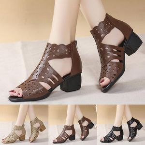 Sandalen Damen Schwarz Keil Größe 9 Mode Sommer Damen Dicker Absatz Mittelsohle Fischriemen WassersandalenSandalen