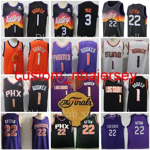 Finaller Yama Basketbol Vadisi Devin Booker Jersey 1 Chris Paul Forma 3 DeAndre Ayton 22 Siyah Beyaz Mor Turuncu Erkek Dikişli