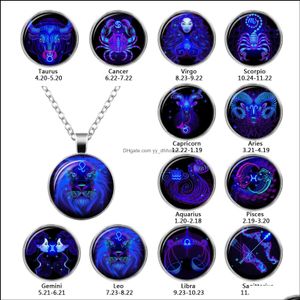 Pendant Necklaces Pendants Jewelry New Fashion Galaxy 12 Constellation Design Zodiac Sign Horoscope Astrology Necklace For Women Men Glass