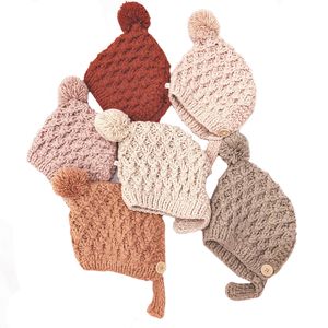 Kapaklar Şapkalar Doğdu Baby Bebek Çocuklar Erkekler Kış Sıcak Örgü Şapka Kürklü Toplar Pompom 220823