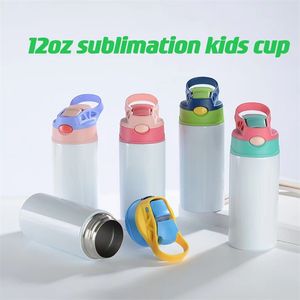 12 once Sublimazione Sippy Cup STRAIGHT Bicchiere per biberon Bicchiere per bambini portatile in acciaio inossidabile Biberon per allattamento isolato sottovuoto a doppia parete all'ingrosso