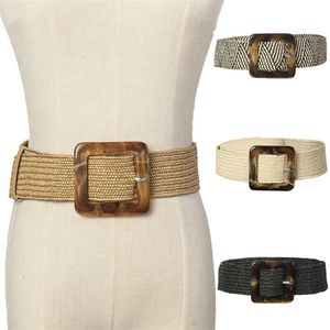 Cintura da donna in paglia Casual ultra larga intrecciata femminile Fibbia in legno intagliato vintage Decorazione elastica Camicia in vita Sigillo 220712