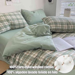 100％糸染色洗浄コットンクラシック格子縞の寝具セット布団カバー枕カバー通気性肌に優しい16サイズ