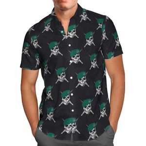 Mäns avslappnade skjortor svart skalle 3d tryck mode sommartröja hawaiian strand kortärmade mäns överdimensionerade 5xl streetwear hemden herr
