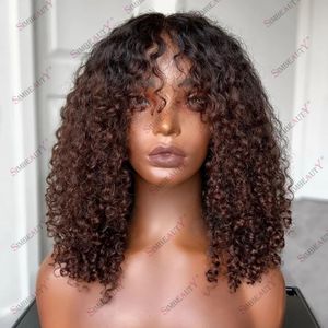 Natural Fringe Kinky Curly Ombre Human Hair Lace Front Front Peruka dla kobiet w Afryce Ameryki 13x6 głębokie koronkowe peruki czołowe