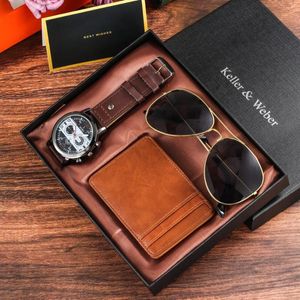 Armbanduhren Uhr für Männer Luxus Business Quarz Armbanduhr Schwarz Geschenke Ehemann Freund Sonnenbrille Kartenhalter Relogio Masculino