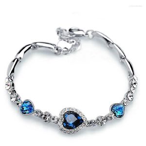 Trendy Accessories Simple Chain Inlay Ocean Royal Blue Heart Crystlal Bracelet For Women Girls Fashion Jewelry Wrist Decor Link