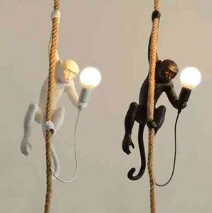 원숭이 램프 의류 상점 램프 복고풍 산업용 스타일 동물 수지 대마 로프 램프 북유럽 샹들리에 J220613