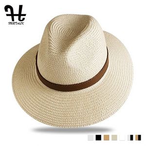 Furtalk Summer Straw Hat For Men Women Sun Beach Hat Men Men Jazz Panama Chapeaux Fe Wide Brim Sun Protection Cap avec ceinture en cuir