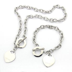 Big LOVE Heart Necklace Bracelet Jewelry Sets womens Birthday Gift designer Silver jewelry Wedding Statement Pendant bracelets Necklaces Bangle
