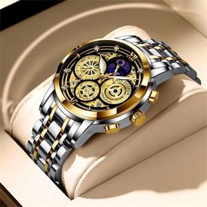 LIGE Fashion Men Watch Calendar Stainless Steel Top Brand Luxury Sports Chronograph Quartz Relogio Masculino and Box 220517