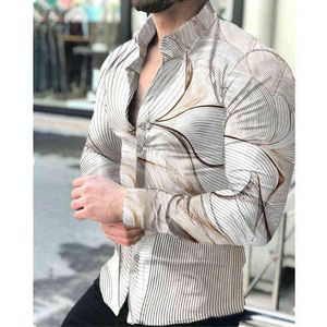 Nya modemän skjortor Turn-ner krage knappad skjorta avslappnad designer randtryck långärmad topps tops herrkläder klubb kofta g220511