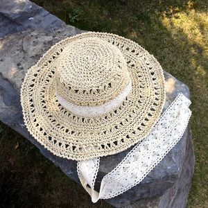 Designer sommar snörning upp solskyddsmedel strand hatt kvinnor ihålig bred grim halm vikbar solskade