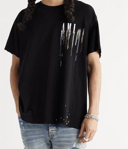 Marka mody AM druk mąki T-shirty Kolor Splash Ink High Street Short-Sleeved okrągły koszulki Europa i Ameryka