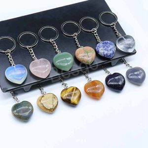 Natural Crystal Heart-shaped Keychain Door Car Key Anti Lost Key Ring DIY Jewelry Pendant Cellphone Bag Decor Pendants BH6897 WLY