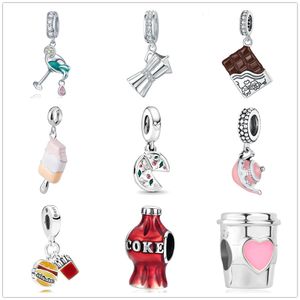 925 Sterling Silver Ciondola Charm color cioccolato Gelato coca cola pizza Bead Fit Pandora Charms Bracciale Accessori gioielli fai da te