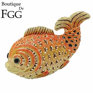 Boutique de FGG Mini tamanho Bling Fish Clutch Women Crystal Night Sacos