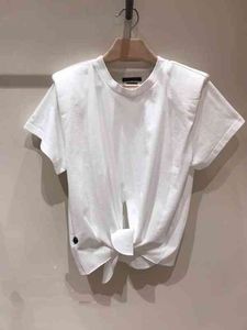 Wholesale tie knot top resale online - Women s T Shirt French minority spring summer round neck irregular strong tie knot top strong cotton loose short sleeve T shirt women