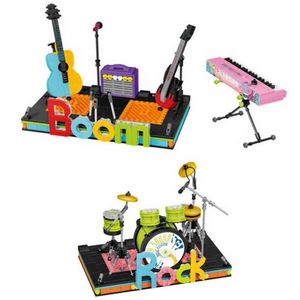 Rock and Roll Musical Instruments Mini Block Drum Guitar Electronic Organ Model Building Bricks Educational Toys for Gifts J220624