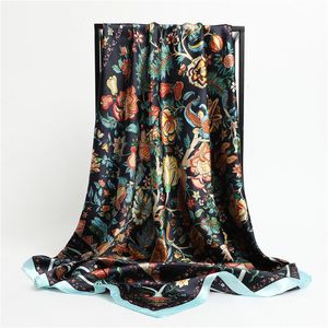 Sciarpa quadrata di seta di moda per le donne Fascia per capelli Fazzoletto da collo morbido Vintage Hijab Stampa floreale Foulard Pashmina femminile Bandana