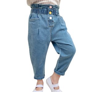 Jeans für Mädchen, Knopfleiste, Kleinkind-Jeans, Rüschen, Jeans für Kinder, Mädchen, hohe Taille, Kleinkind-Mädchen-Kleidung, lässiger Stil 210412