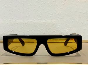 Flache Top-Schild-Sonnenbrille für Herren, glänzend, schwarz, gelbe Gläser, Sonnenbrille, Wickelschirme mit Box