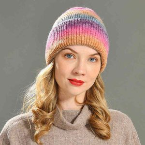 Mulheres chapéu de inverno chapéu de lã multicolor chapéus de malha de tinta chapéu melhor combinado Skullies de capô macio e macio J220722