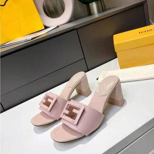 Fashion Summer Women Pumps FDI Sandals Slippers Senior Calfskin Chunky Heel Slingback Heeled Paris Lady Evening Dress Round Head High Heels Slides Sandal Box EU 35-42