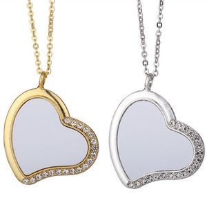 DIY sublimation blank mens necklace designer jewelry heart necklace woman party Photo Frame Silver Cross Wing Square Rhinestone Pendant Necklaces for Women Gift