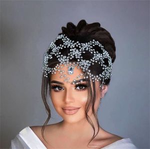 Luksusowy ślub ślubny kryształowy opaska na głowę korona tiara bling dhinestone czoło opaska do włosów indyjskie hair akcesoria