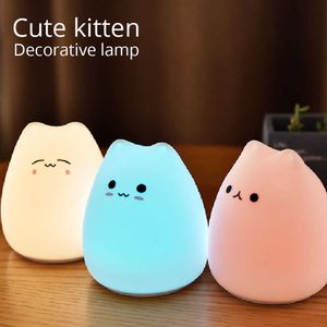 ナイトライトかわいいLED USB CATシリコーンタッチセンサーナイトライト充電式チャイルドホリデーギフトベッドルーム装飾ランプバッテリー/USBホームデコレーションP230331